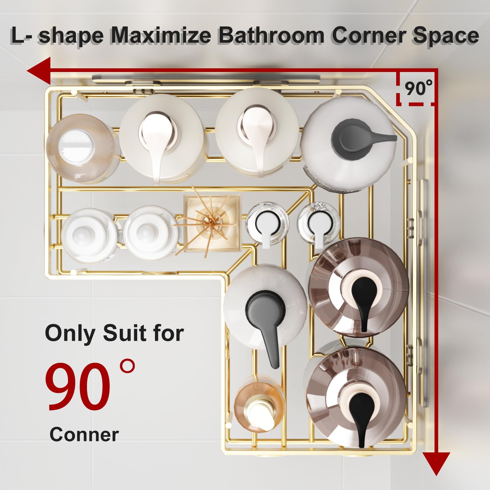 Liuoud Corner Shower Caddy 5 Pack, Rustproof Stainless Steel Shower Organizer with Soap Rack Toothbrush Holder, Large Capacity Adhesive No Drilling Bathroom Storage Decor Set, Black