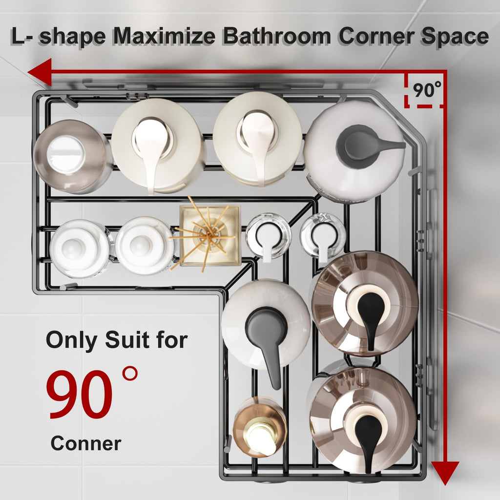 Liuoud Corner Shower Caddy 5 Pack, Rustproof Stainless Steel Shower Organizer with Soap Rack Toothbrush Holder, Large Capacity Adhesive No Drilling Bathroom Storage Decor Set, Black