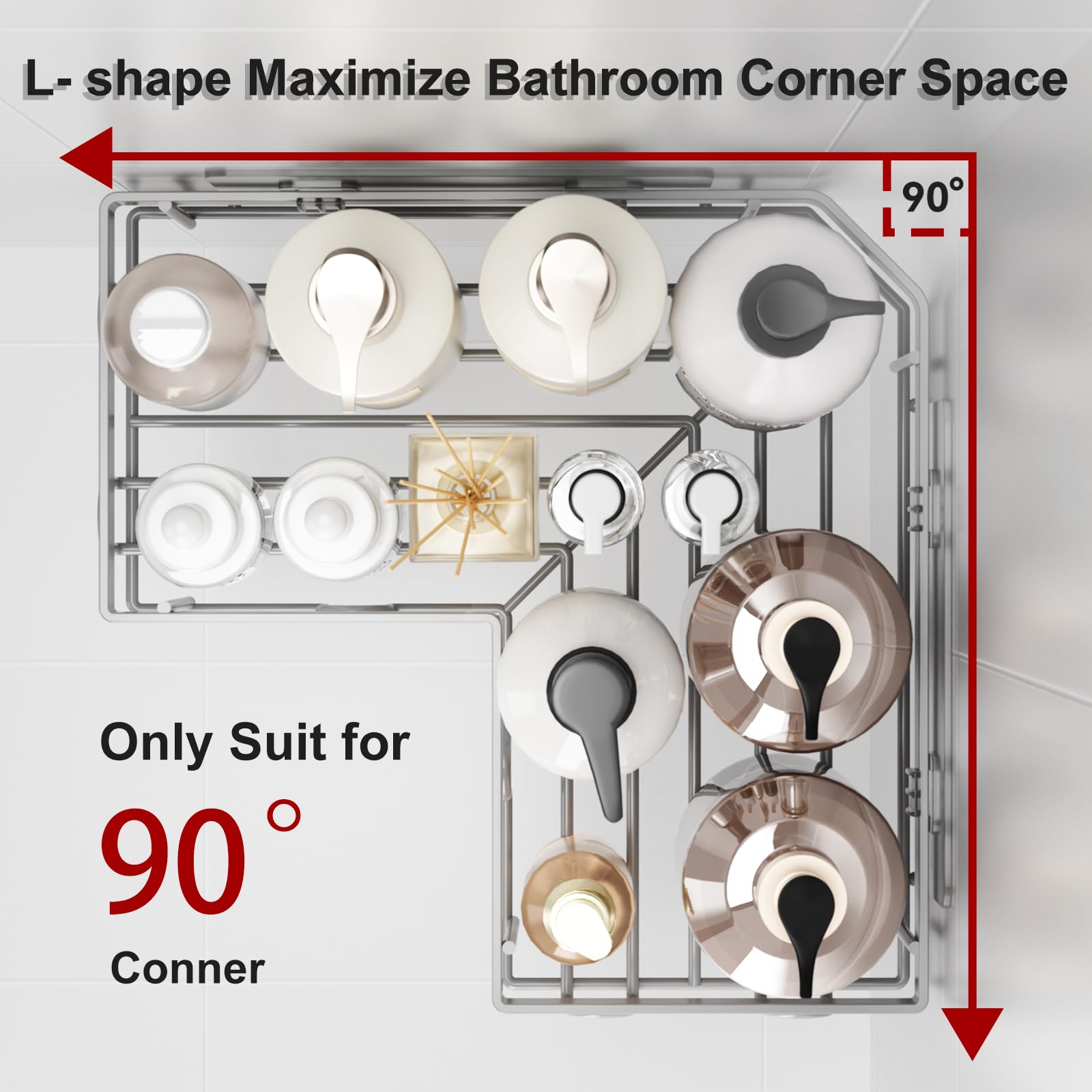 Liuoud Corner Shower Caddy 5 Pack, Rustproof Stainless Steel Shower Organizer with Soap Rack Toothbrush Holder, Large Capacity Adhesive No Drilling Bathroom Storage Decor Set, Black