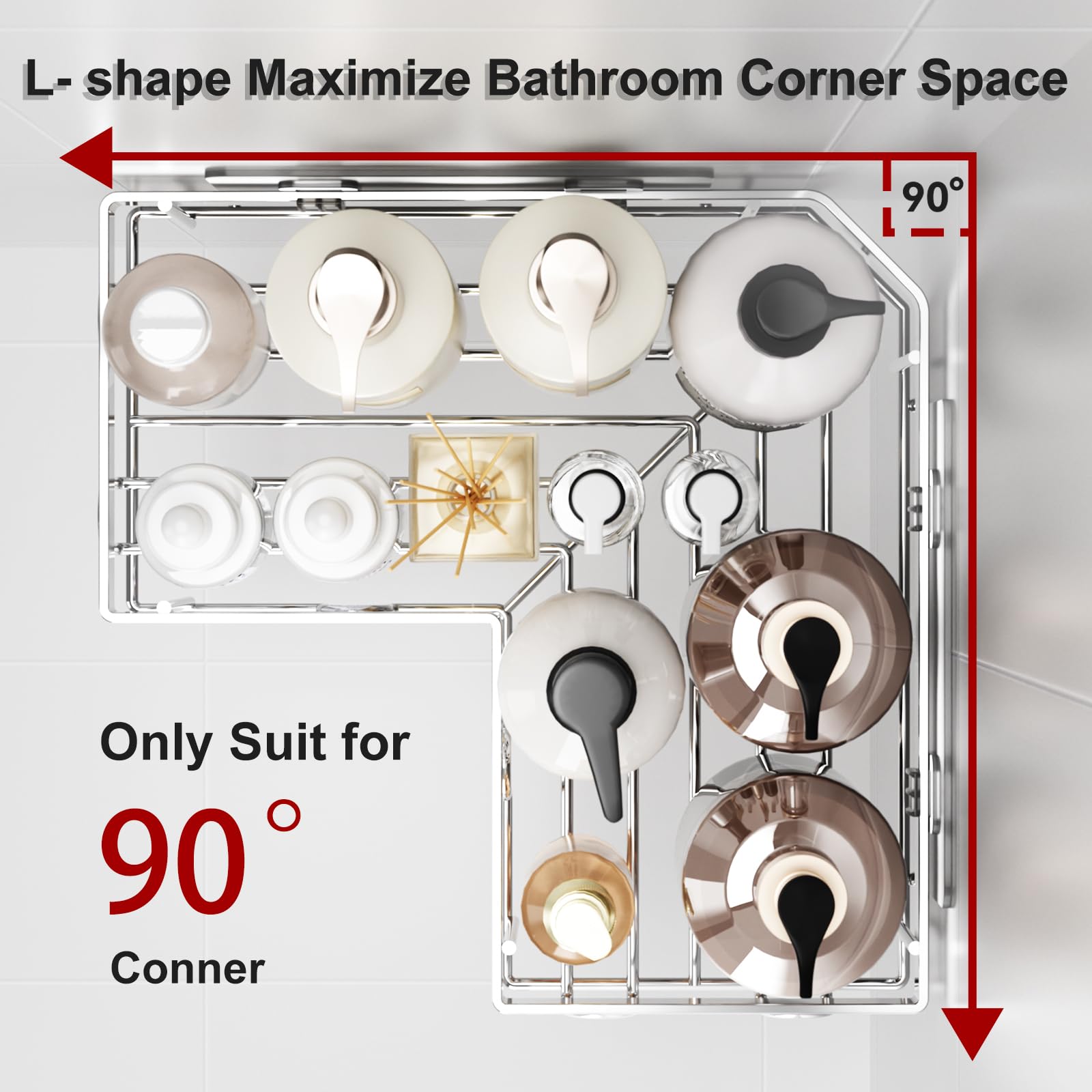 Liuoud Corner Shower Caddy 5 Pack, Rustproof Stainless Steel Shower Organizer with Soap Rack Toothbrush Holder, Large Capacity Adhesive No Drilling Bathroom Storage Decor Set, Black